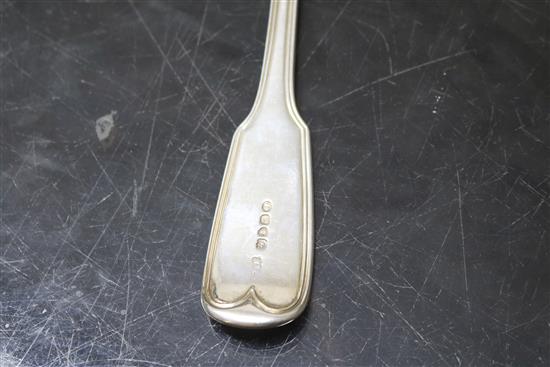 A George IV silver fiddle and thread pattern soup ladle, William Eaton, London, 1829, 9 oz.